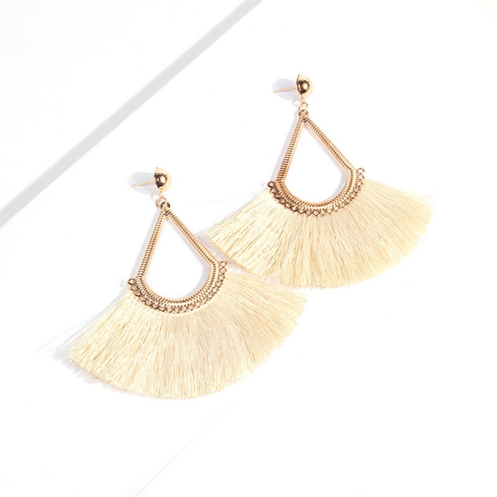 Fan Tassel Earrings- Off White